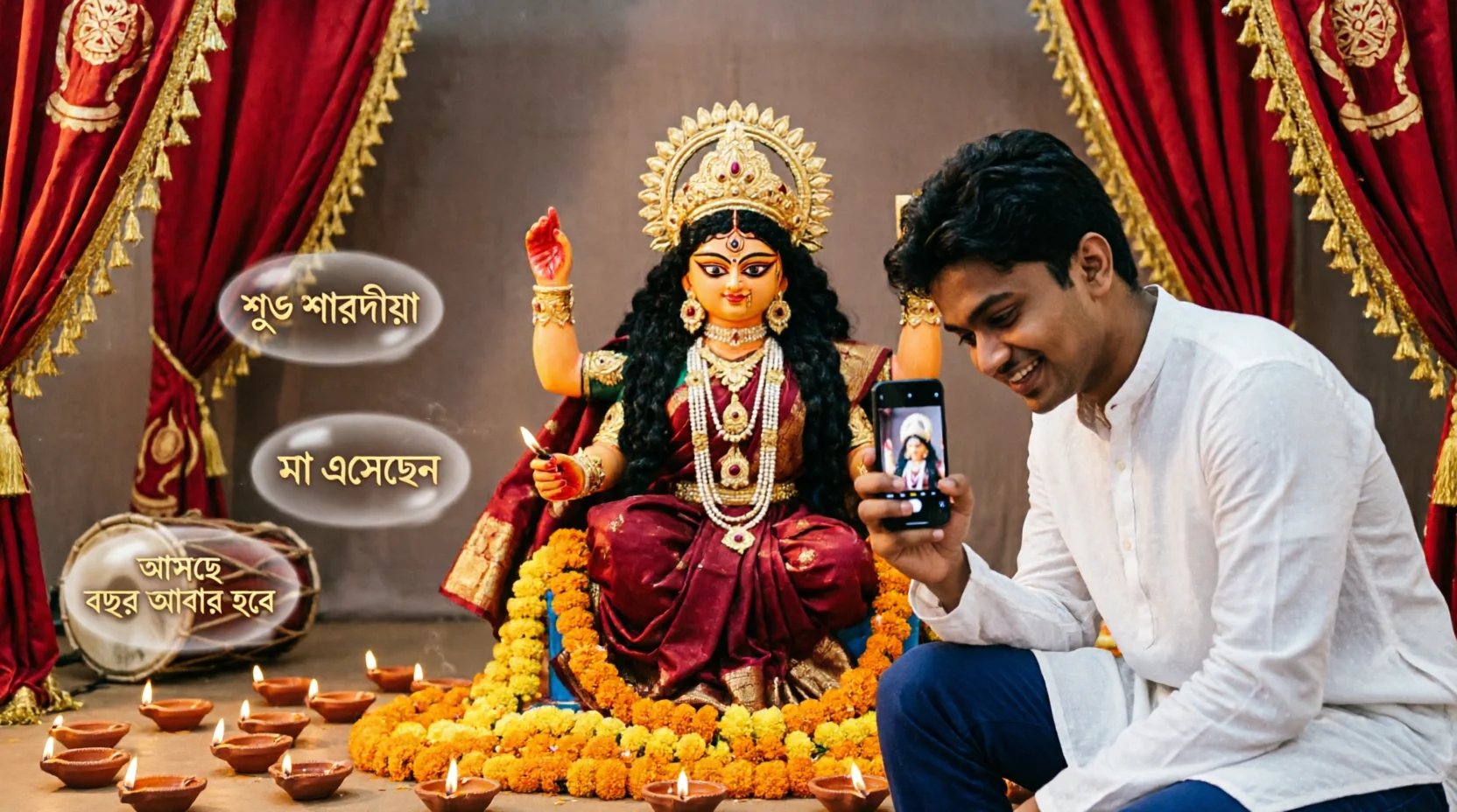Bangla Durga Puja caption in Bengali